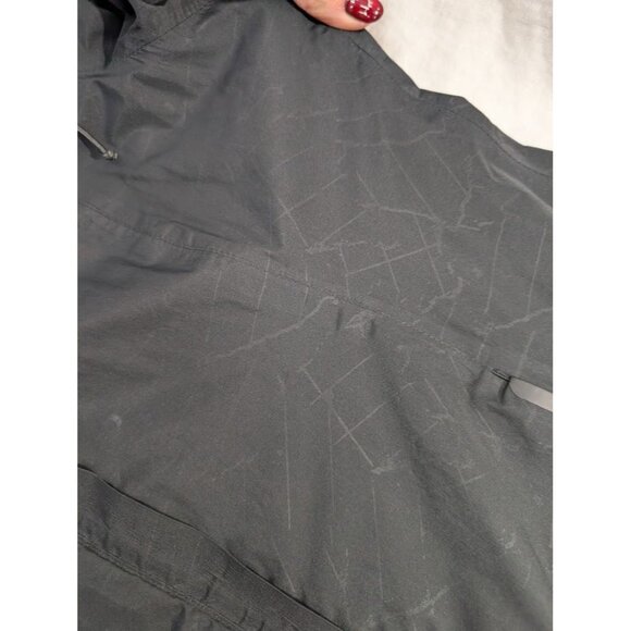 Modetta womens size Medium black geometric rain jacket wind breaker, hood zip T8 - Picture 14 of 14